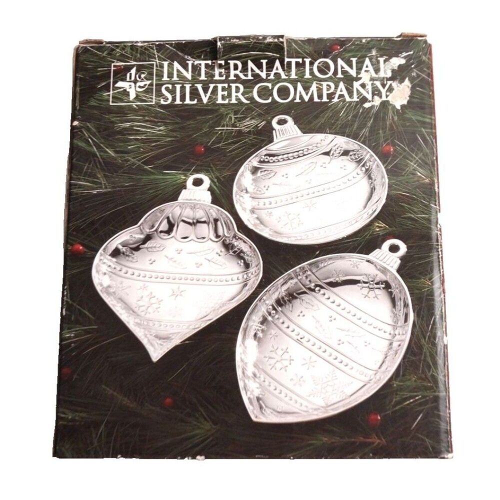 International Silver Co. 3-Piece Holiday Ornament Set Silverplated New